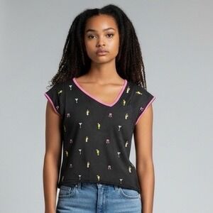 Sydney‎ Easton  coctail print embroided V neck Top Large *Read*